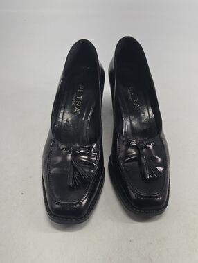 Petra Firenze Black Leather Tassel Loafer Made In Italy Heels 9